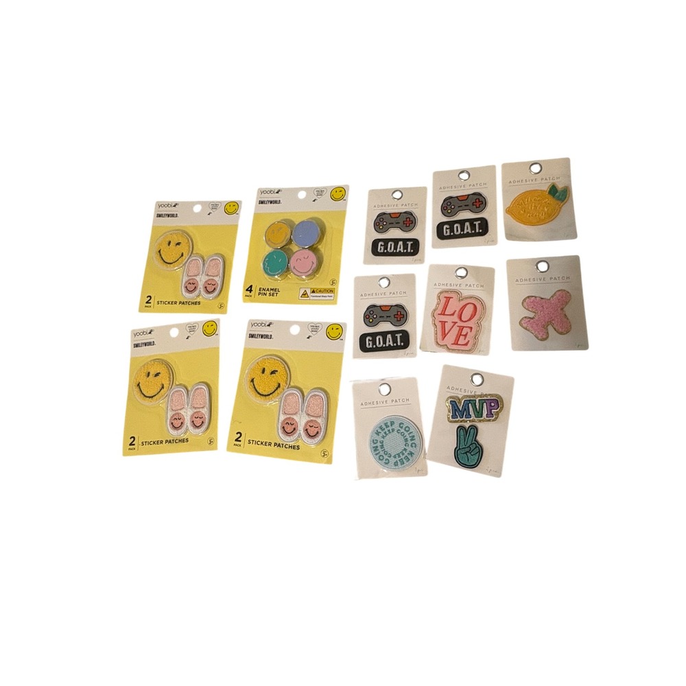 Yoobi SmileyWorld Sticker Patches Enamel Pins and Adhesive Patch Bundle 12pc Set